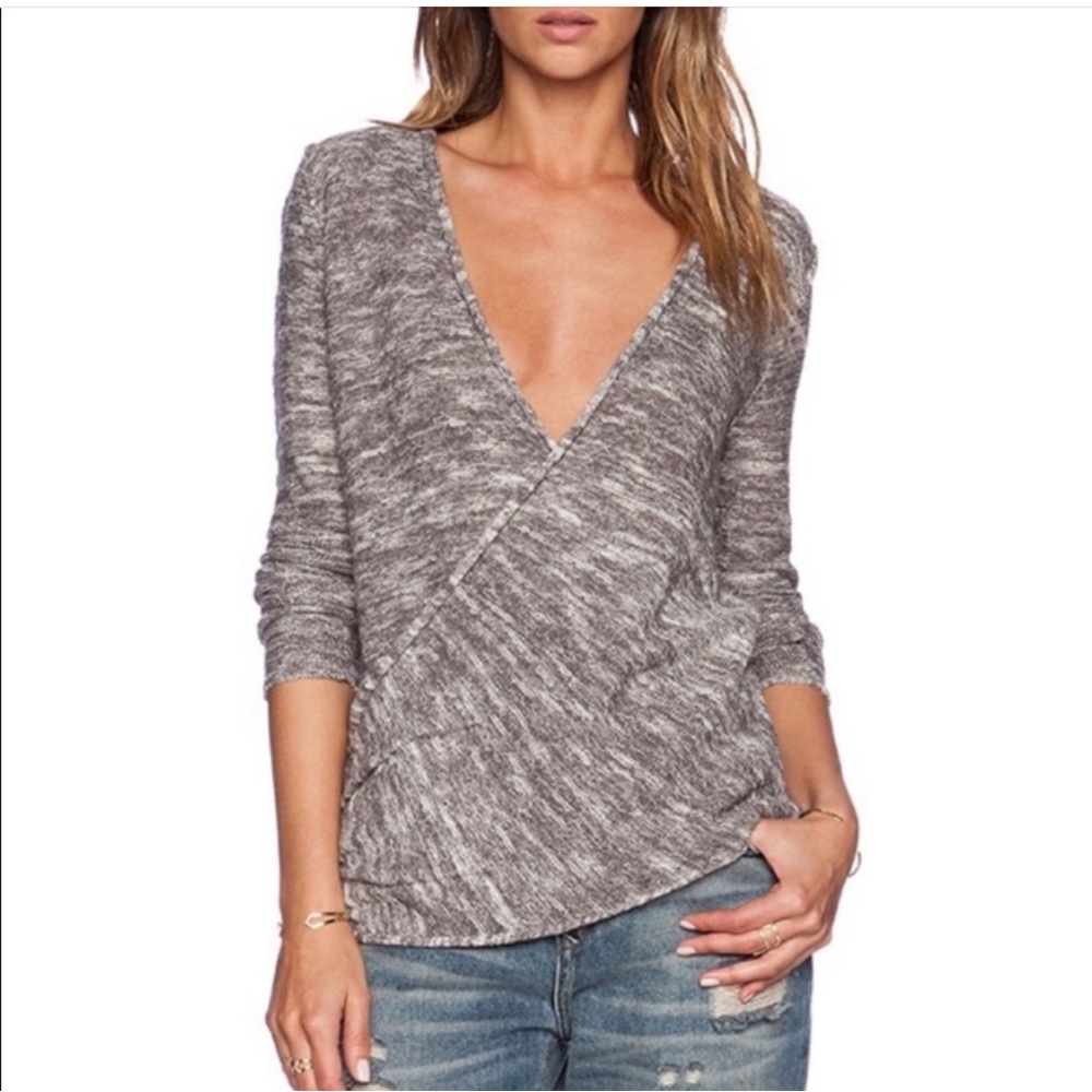 Free People Gotham Faux wrap Surplice grey sweater Sz M